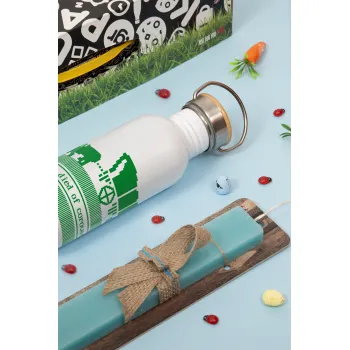 Oregon Trail, cov... edition, Easter Set, metallic silver aluminum water bottle (500ml) & scented flat Easter candle (30cm) (TURQUOISE)