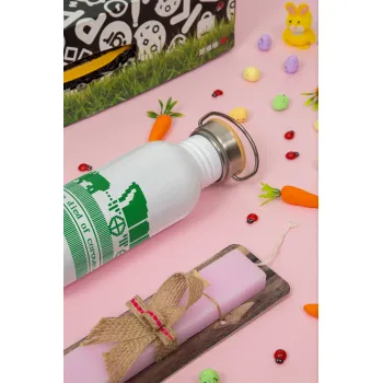 Oregon Trail, cov... edition, Easter Set, SS Metallic water bottle (620ml, stainless steel) & scented flat Easter candle (30cm) (PINK)