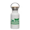 Metallic thermos (Stainless steel) White with wooden lid (bamboo), double-walled, 350ml