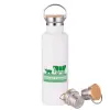 Stainless steel White with wooden lid (bamboo), double wall, 750ml