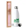 Easter Set, metallic stainless steel water bottle (750ml) & scented flat Easter candle (30cm) (PINK)