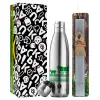Easter Set, metallic stainless thermos flask (500ml) & scented flat Easter candle (30cm) (GRAY)