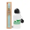 Easter Set, metallic aluminum water bottle (500ml) & scented flat candle (30cm) (TURQUOISE)
