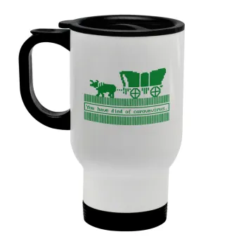 Oregon Trail, cov... edition, Stainless steel travel mug with lid, double wall white 450ml