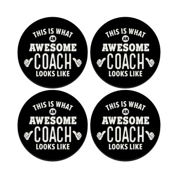 This is what an awesome COACH looks like!, SET of 4 round wooden coasters (9cm)