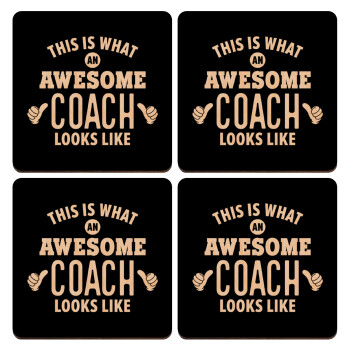 This is what an awesome COACH looks like!, ΣΕΤ x4 Σουβέρ ξύλινα τετράγωνα plywood (9cm)