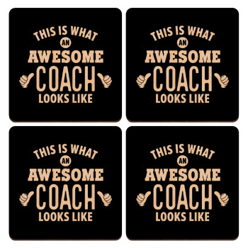 This is what an awesome COACH looks like!, ΣΕΤ x4 Σουβέρ ξύλινα τετράγωνα plywood (9cm)