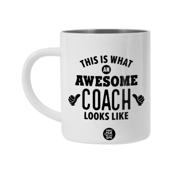 This is what an awesome COACH looks like!, Λευκή Ανοξείδωτη Μεταλλική Κούπα 450ml - Διπλού Τοιχώματος 