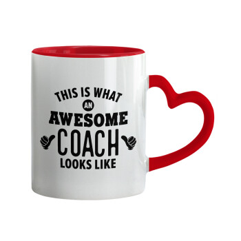 This is what an awesome COACH looks like!, Mug heart red handle, ceramic, 330ml