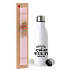 Easter Set, metallic stainless steel water bottle (750ml) & scented flat Easter candle (30cm) (PINK)