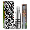 Easter Set, metallic stainless thermos flask (500ml) & scented flat Easter candle (30cm) (GRAY)