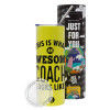 Neon Yellow Travel Tumbler θερμό, μεταλλικό καλαμάκι(Ανωξείδωτο 304 Food grade, BPA free, 600ml)