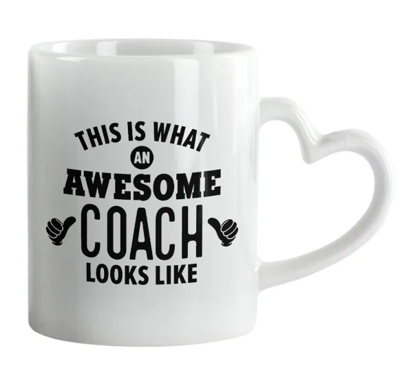 This is what an awesome COACH looks like! — Κούπα καρδιά χερούλι λευκή, κεραμική, 330ml