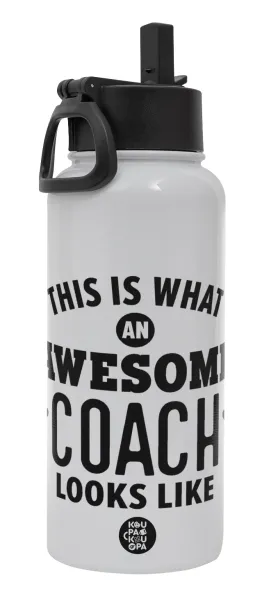 This is what an awesome COACH looks like! — Μεταλλικό παγούρι θερμός Λευκό με καλαμάκι και χερούλι (Stainless steel), διπλού τοιχώματος, 950ml