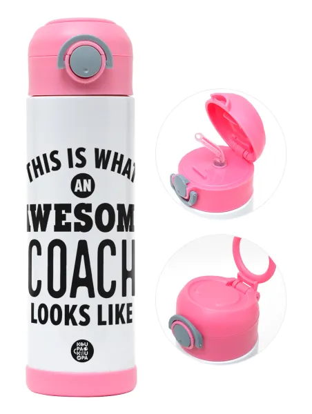 This is what an awesome COACH looks like! — Children's hot water bottle, stainless steel, with safety straw, PINK (500ml)