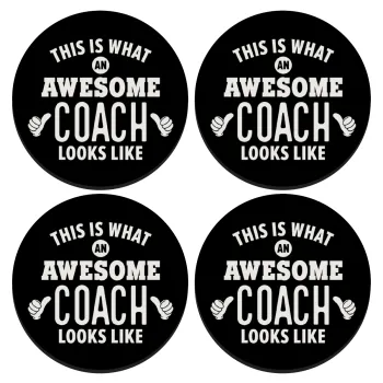 This is what an awesome COACH looks like!, SET of 4 round wooden coasters (9cm)