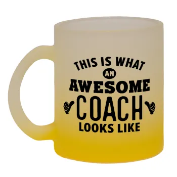 This is what an awesome COACH looks like!, Κούπα γυάλινη δίχρωμη με βάση το κίτρινο ματ, 330ml