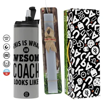 This is what an awesome COACH looks like!, Easter candle with Grey Tumbler Thermo 600ml & aromatic flat candle (30cm) (GREY)