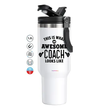 This is what an awesome COACH looks like!, Mega Tumbler με καπάκι, διπλού τοιχώματος (θερμό) 1,2L