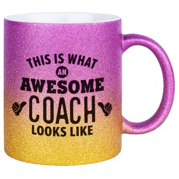 This is what an awesome COACH looks like!, Κούπα Χρυσή/Ροζ Glitter, κεραμική, 330ml