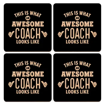 This is what an awesome COACH looks like!, ΣΕΤ x4 Σουβέρ ξύλινα τετράγωνα plywood (9cm)