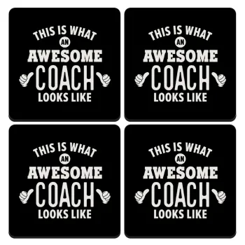 This is what an awesome COACH looks like!, ΣΕΤ 4 Σουβέρ ξύλινα τετράγωνα (9cm)