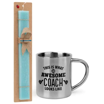 This is what an awesome COACH looks like!, Easter Set, metallic thermal cup (300ml) & aromatic flat Easter candle (30cm) (TURQUOISE)