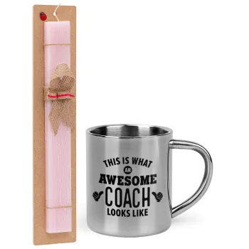 This is what an awesome COACH looks like!, Easter Set, metallic thermal cup (300ml) & aromatic flat Easter candle (30cm) (PINK)