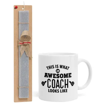 This is what an awesome COACH looks like!, Πασχαλινή Λαμπάδα με Κούπα κεραμική (330ml) & κερί αρωματικό πλακέ (30cm) (ΓΚΡΙ)