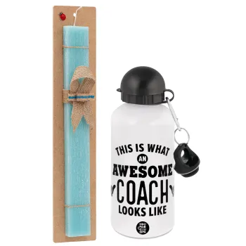 This is what an awesome COACH looks like!, Easter Set, metallic aluminum water bottle (500ml) & scented flat candle (30cm) (TURQUOISE)