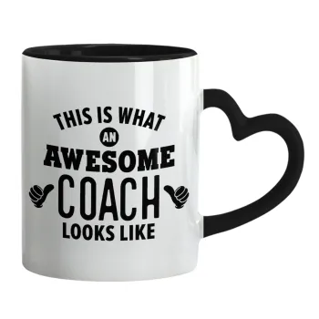 This is what an awesome COACH looks like!, Mug heart black handle, ceramic, 330ml