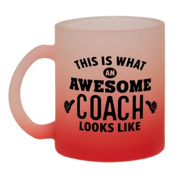 This is what an awesome COACH looks like!, Κούπα γυάλινη δίχρωμη με βάση το κόκκινο ματ, 330ml