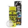 Neon Yellow Travel Tumbler θερμό, μεταλλικό καλαμάκι(Ανωξείδωτο 304 Food grade, BPA free, 600ml)