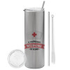 Tumbler stainless steel Silver 600ml, with metal straw & cleaning brush