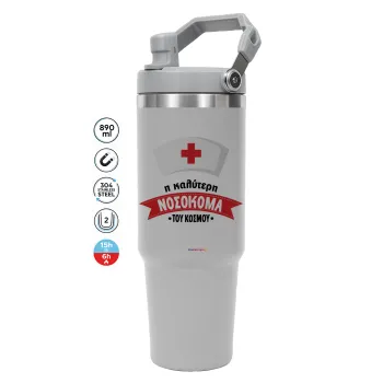 Η καλύτερη νοσοκόμα του κόσμου!!!, GREY color, 890ml (30oz) stainless Steel Tumbler with Handle