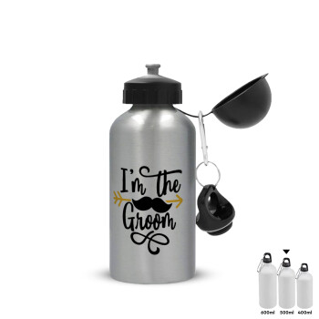 I'm the groom mustache, Metallic water jug, Silver, aluminum 500ml