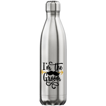 I'm the groom mustache, Inox (Stainless steel) hot metal mug, double wall, 750ml
