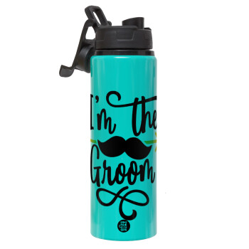 I'm the groom mustache, Metallic water bottle with safety lid, 850ml aluminum