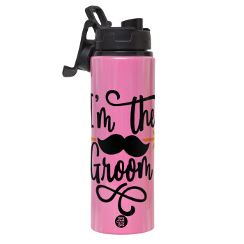 I'm the groom mustache, Metallic water bottle with safety lid, 850ml aluminum