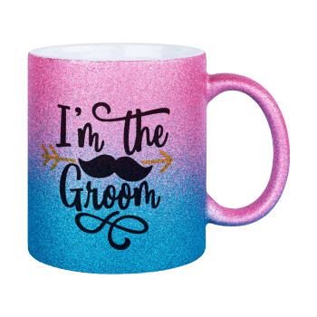 I'm the groom mustache, Κούπα Χρυσή/Μπλε Glitter, κεραμική, 330ml