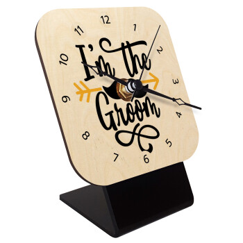 I'm the groom mustache, Quartz Table clock in natural wood (10cm)