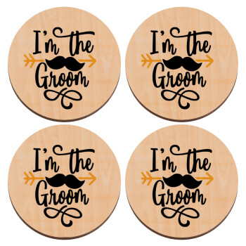 I'm the groom mustache, ΣΕΤ x4 Σουβέρ ξύλινα στρογγυλά plywood (9cm)