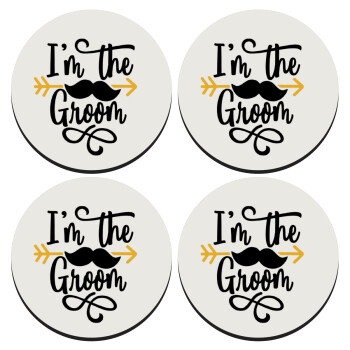 I'm the groom mustache, SET of 4 round wooden coasters (9cm)
