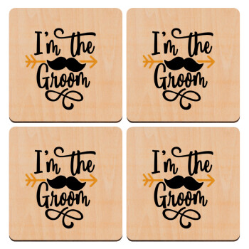 I'm the groom mustache, ΣΕΤ x4 Σουβέρ ξύλινα τετράγωνα plywood (9cm)