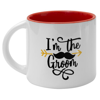 I'm the groom mustache, Κούπα κεραμική 400ml Λευκή/Κόκκινη