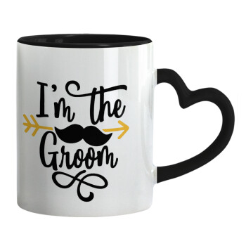 I'm the groom mustache, Mug heart black handle, ceramic, 330ml