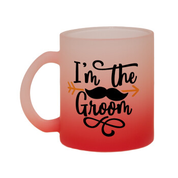 I'm the groom mustache, Κούπα γυάλινη δίχρωμη με βάση το κόκκινο ματ, 330ml