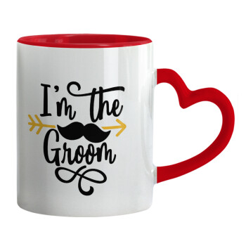 I'm the groom mustache, Mug heart red handle, ceramic, 330ml