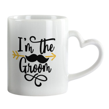 I'm the groom mustache, Κούπα καρδιά χερούλι λευκή, κεραμική, 330ml