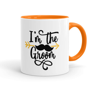 I'm the groom mustache, Mug colored orange, ceramic, 330ml